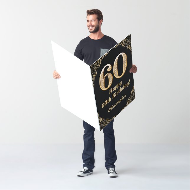 60th Birthday Black and Gold Glitter Extra Large Card (In Situ)