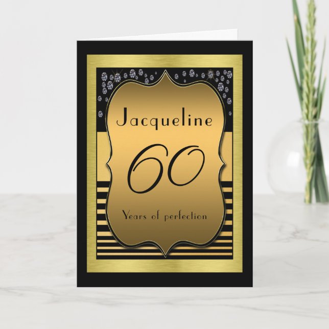 60th Birthday Black And Gold Greeting Card (Front)