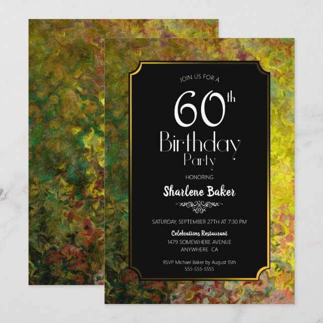 60th Birthday Black and Gold Invitation (Front/Back)