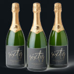 60th Birthday Black and gold script modern minimal Sparkling Wine Label<br><div class="desc">Modern 60th birthday simple stylish elegant black and gold script 60th birthday champagne bottle label design. Part of a collection.</div>