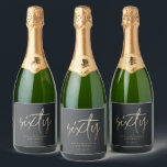 60th Birthday Black and gold script modern minimal Sparkling Wine Label<br><div class="desc">Modern 60th birthday simple stylish elegant black and gold script 60th birthday champagne bottle label design. Part of a collection.</div>