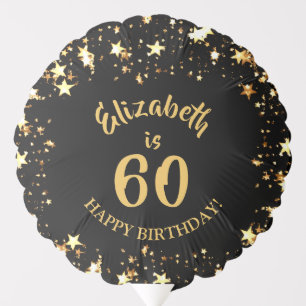 60th Birthday Black and Gold Stars Name Balloon