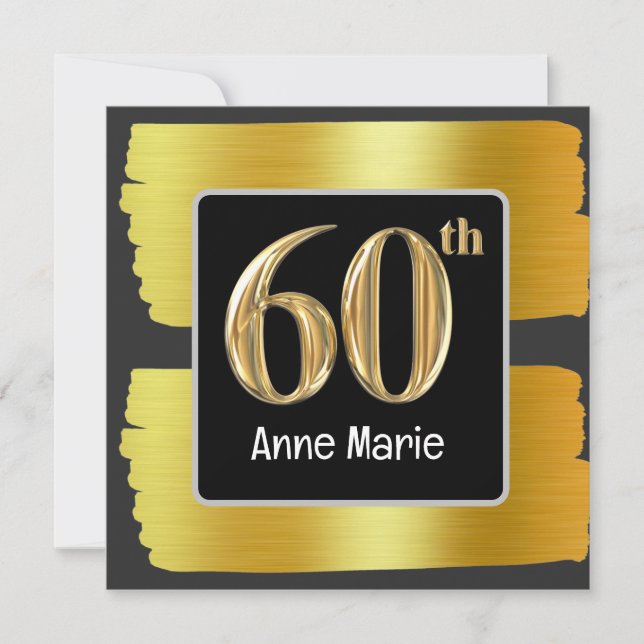  60th  Birthday black and gold theme Invitation (Front)