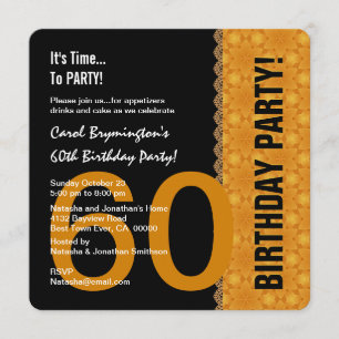 60th Birthday Black and Gold with Lace V02 Invitation