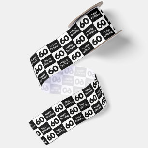 60th Birthday Black and White Checkerboard Design Satin Ribbon