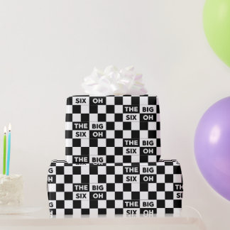 60th Birthday Black and White Checkered Pattern Wrapping Paper