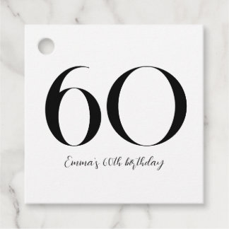 60th Birthday Black and White Favor Tags