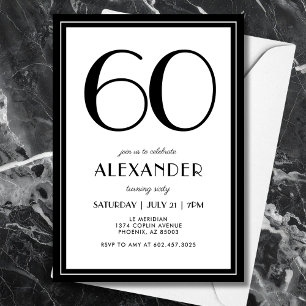 60th Birthday Black and White Modern Minimalist Invitation