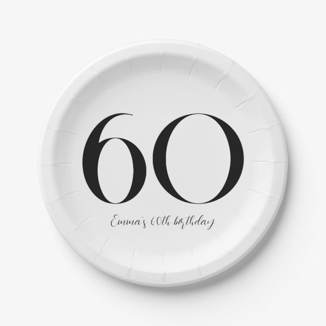 60th Birthday Black and White Paper Plates (Front)