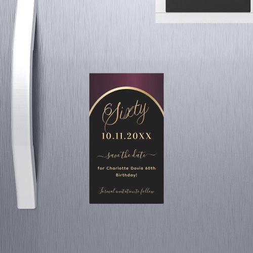 60th birthday black burgundy Save the Date magnet