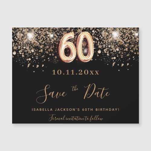 60th birthday black glitter save the date magnet