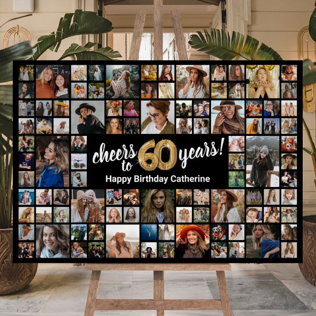 60th Birthday Black Gold 100 Photo Collage Foam Board (Creator Uploaded)
