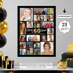 60th Birthday Black Gold 21 Photo Cheers to Years Foam Board