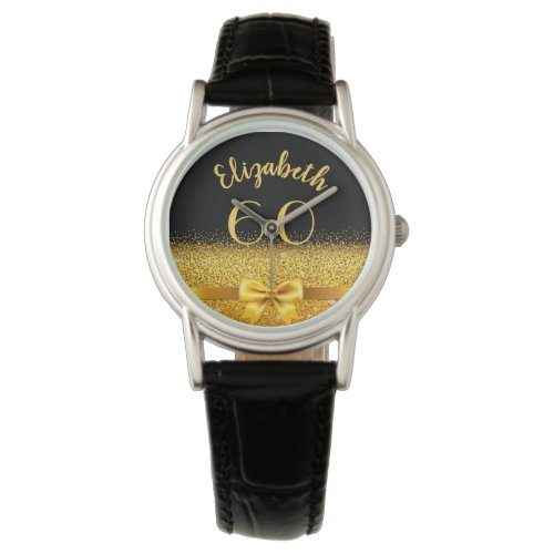 60th birthday black gold bow elegant name watch