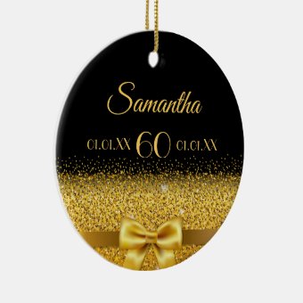 60th Birthday Black Gold Classic Elegant Name Ceramic Ornament | Zazzle