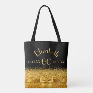 60th birthday black gold classic elegant name tote bag