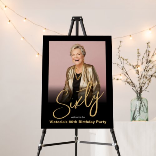 60th Birthday Black Gold Custom Photo Welcome Foam Board