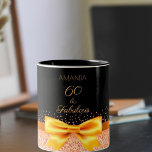 60th birthday black gold elegant bow name Two-Tone coffee mug<br><div class="desc">A mug as a gift for a woman's 60th birthday. An black white background, decorated with rose gold colored confetti and a faux gold bow and ribbon. With the text: 60 and fabulous. Template for her name. Golden colored letters. This mug is also available in our store with purple, faux...</div>