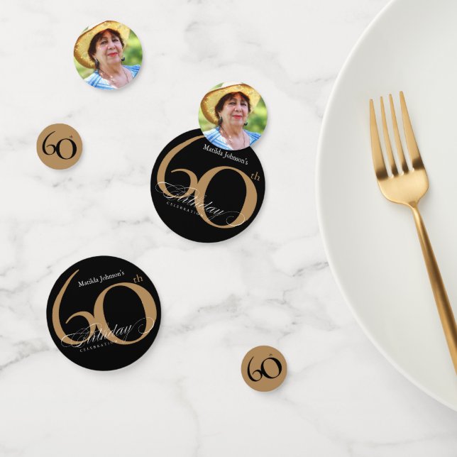60th Birthday Black Gold Elegant Calligraphy  Confetti (Group)