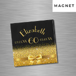 60th birthday black gold elegant monogram magnet<br><div class="desc">Elegant,  classic,  glamorous and feminine.  A gold colored bow with golden glitter and sparkle,  a bit of bling and luxury for a birthday.  Black background. Templates for her name,  age,  date of birth and anniversary date.</div>