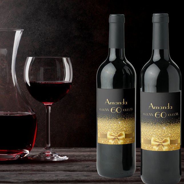 60th birthday black gold elegant name wine label (Creator Uploaded)