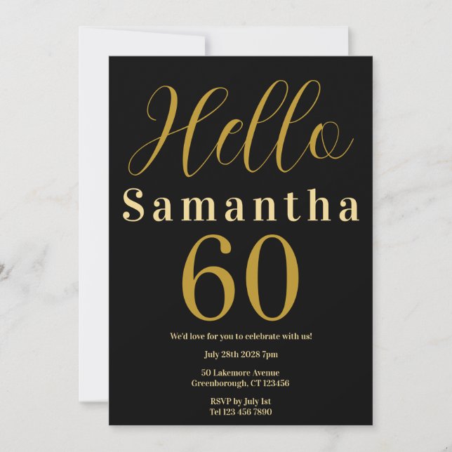 60th Birthday Black Gold Elegant Party Invitation (Front)