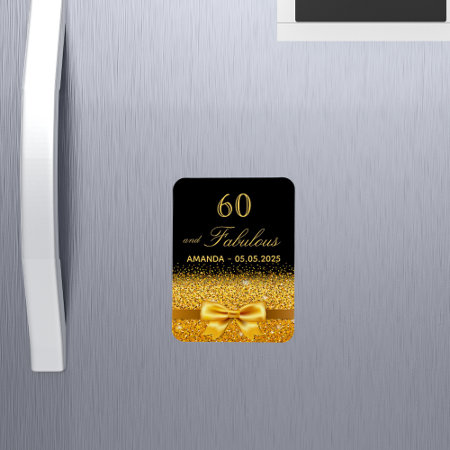 60th Birthday Black Gold Elegant Save The Date Magnet