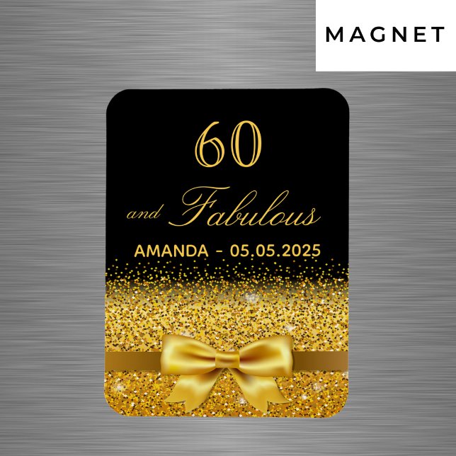 60th birthday black gold elegant save the date magnet (Creator Uploaded)