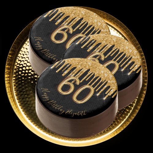 60th birthday black gold glitter balloon style chocolate covered oreo