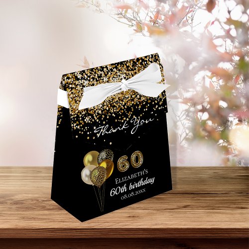 60th birthday black gold glitter leopard thank you favor boxes