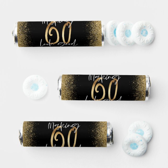 60th Birthday black gold glitter modern elegant Breath Savers® Mints (Assorted)