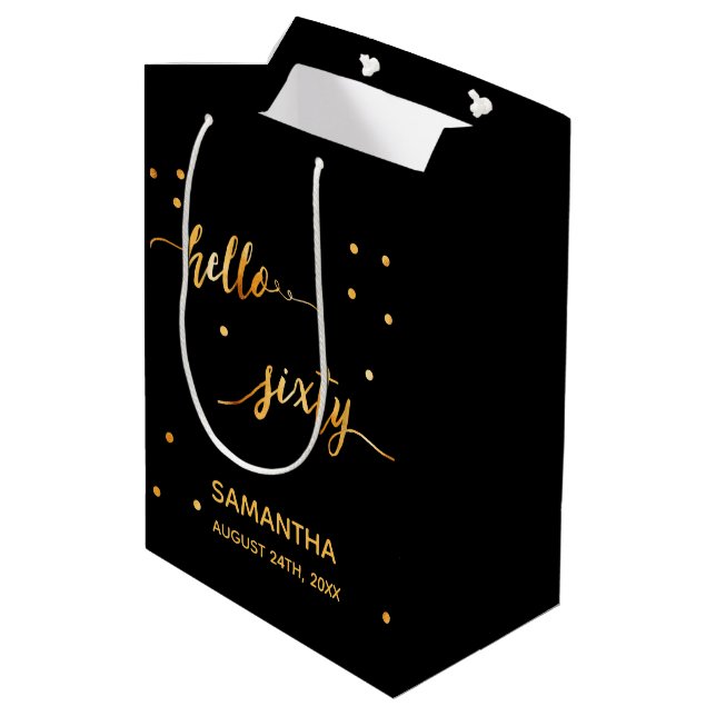 60th birthday black gold hello 60 medium gift bag (Back Angled)