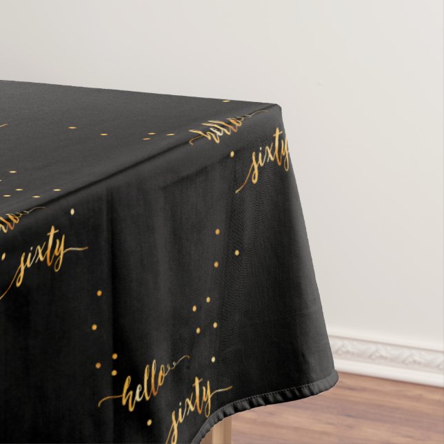 60th birthday black gold hello 60 typography tablecloth (In Situ)