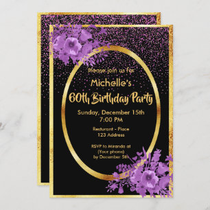 60th birthday black gold invitation