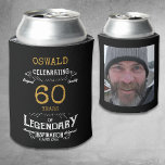 60th Birthday Black Gold  Legendary Photo Can Cooler<br><div class="desc">A personalized elegant 60th birthday can cooler that is easy to customize for that special birthday party occasion. Add your favorite photo for a unique touch.</div>