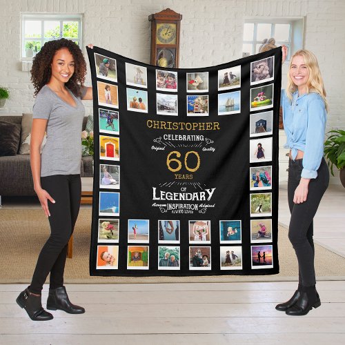 60th Birthday Black Gold  Legendary Photo Fleece Blanket