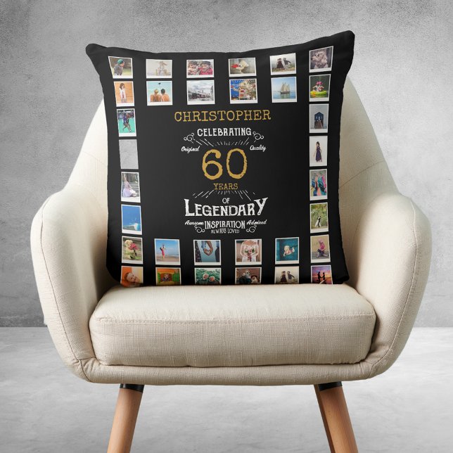 60th Birthday Black Gold  Legendary Photo Throw Pillow (60th Birthday Black Gold Legendary Photo Throw Pillow
)