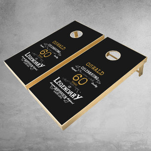60th Birthday Black Gold Legendary Retro Cornhole Set