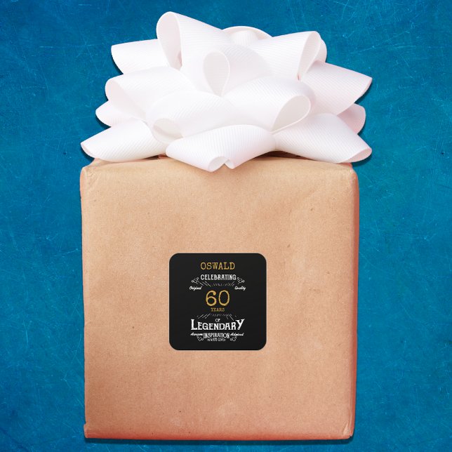 60th Birthday Black Gold  Legendary Retro Square Sticker (60th Birthday Black Gold Legendary Retro Square Sticker)