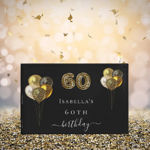 60th birthday black gold leopard animal birthday guest book