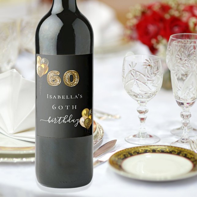60th birthday black gold leopard animal wine label (Creator Uploaded)