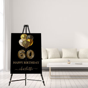 60th birthday black gold leopard name script foam board