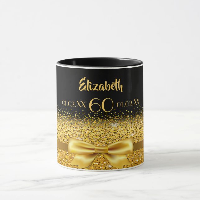 60th birthday black gold monogram luxurious mug (Center)