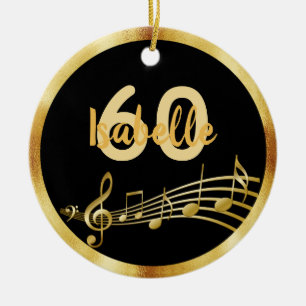 60th birthday black gold music notes name ceramic ornament