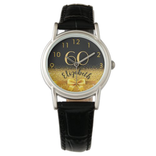 60th birthday black gold name classic elegance bow watch