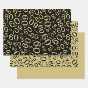 60th Birthday Black & Gold Number Pattern 60 Wrapping Paper Sheets