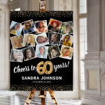 60th Birthday Black Gold Photo Party Foam Board<br><div class="desc">Elegant 60th birthday party picture foam board sign featuring a stylish black background that can be changed to any color,  a 15 photo collage through the years,  the saying 'cheers to 60 years',  gold glitter edges,  their name,  and the date of the celebration.</div>