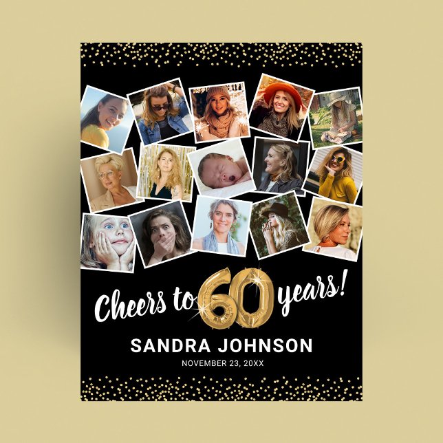 60th Birthday Black Gold Photo Party Poster (Creator Uploaded)