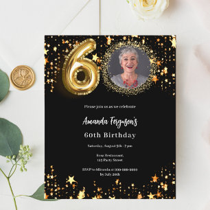 60th birthday black gold photo stars invitation