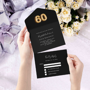 60th birthday black gold rsvp all in one invitation